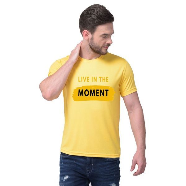 Buy Naira LIVE IN THE MOMENT PRINTED ON YELLOW Tshirt on EMI