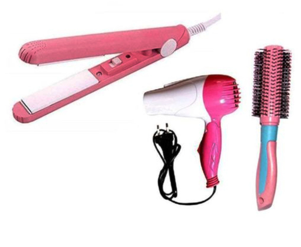 Buy Lenon LE 1290 Pink Hair Dryer + Mini Straightener (Round Comb Multicolor) on EMI