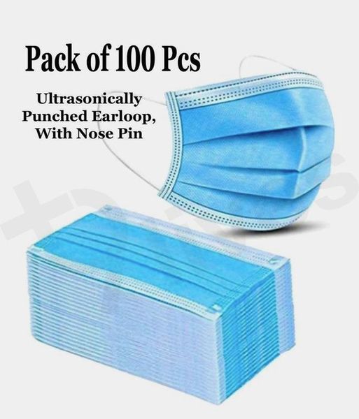 Buy BLAQUE 3 ply Mask, Anti Viral, Pollution Surgical Disposable mask with Nose Pin - Pack of 100 Masks (Blue) on EMI