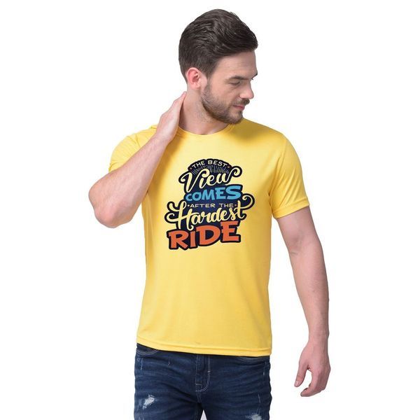 Buy Naira Men's Polyester Graphic Print T-Shirts (Yellow) on EMI
