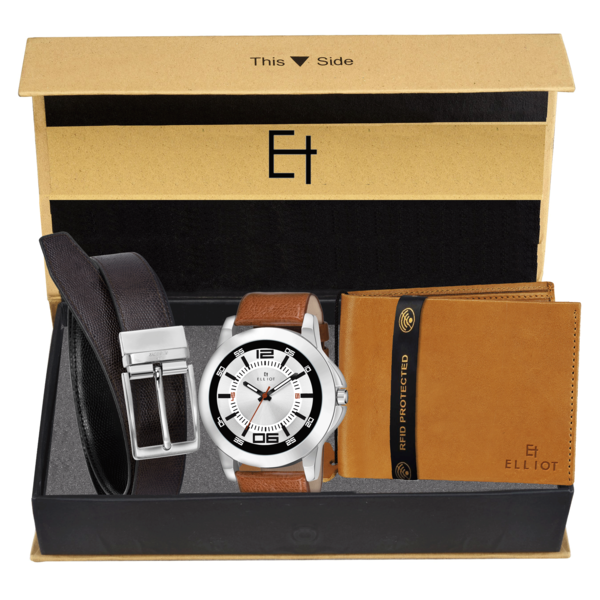 Buy Elliot Combo Set of Analogue Feature Watch,Wallet and Belt for Men on EMI
