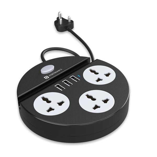 Buy Portronics Power Plate 5 Surge Protector 1500W High Converter with USB Charger & Mobile Holder 3AC Socket + 3USB Ports I 1.5 m Cord Length ( Black) on EMI