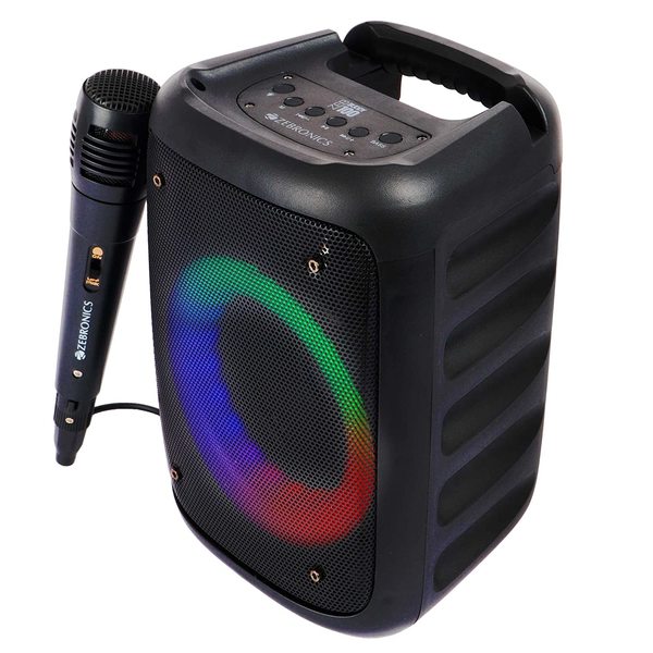 Buy Zebronics Zeb-Buddy 100 Portable BT v5.0 Speaker with TWS, 15W RMS, Wired mic Karaoke, 5H Backup, RGB LED, FM Radio, AUX, USB, Micro SD, Built in Rechargeable Battery and Mobile Holder, Black on EMI