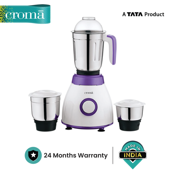 Buy Croma 500 Watt 3 Jars Mixer Grinder (Rust Resistant, White/Purple) With 2years Warranty (White & Purple) - A Tata Product on EMI
