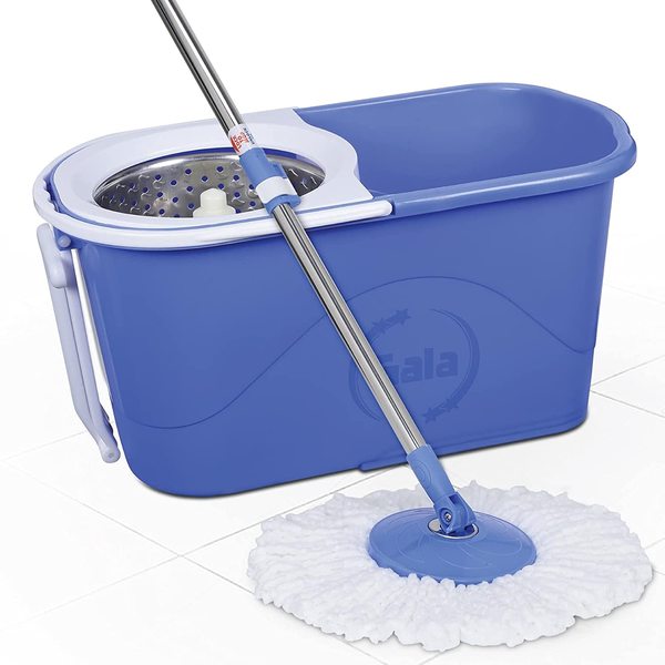 Gala Twin Bucket Spin Mop, 2 Microfiber Refills, Floor Cleaning Mop stick