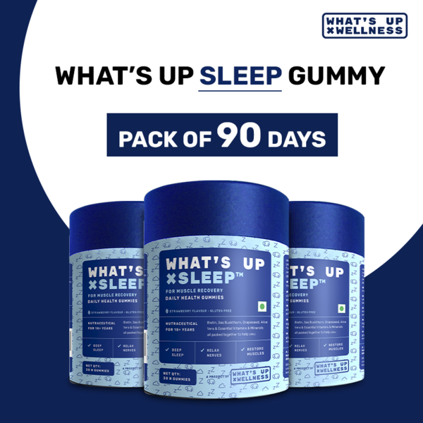 Buy Whats Up Sleep Gummies With Muscle Recovery | 90 Gummies | Formulated with 5 mg Melatonin, Vitamin D2 & Tart Cherry | Helps You Sleep Soundly and Relieve Sore Muscles on EMI