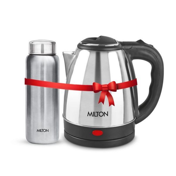 Buy Milton Combo Set Go Electro Stainless Steel Kettle, 1.2 Litres, Silver and Aqua 750 Water Bottle, ml, | Office Home Kitchen Travel Bottle on EMI