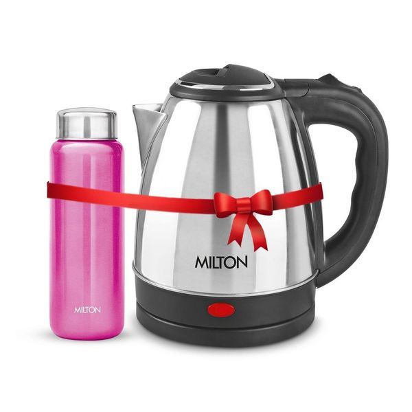 Buy Milton Combo Set Go Electro Stainless Steel Kettle, 2 Litres, Silver and Aqua 750 Water Bottle, ml, Pink | Office Home Kitchen Travel Bottle on EMI