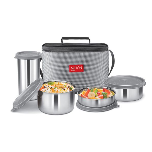 Buy Milton Delicious Combo Stainless Steel Insulated Tiffin, Set of 4, Grey on EMI