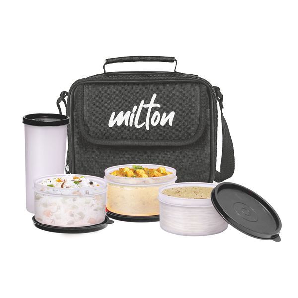 Buy Milton New Meal Combi Lunch Box, 3 Containers and 1 Tumbler, Black on EMI