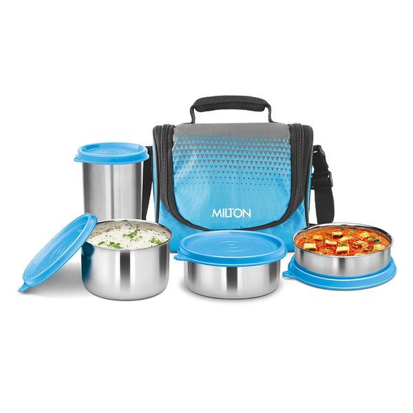 Buy Milton Tasty 3 Stainless Steel Combo Lunch Box with Tumbler, Cyan on EMI
