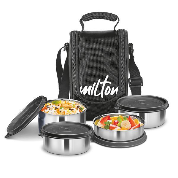 Buy Milton Tasty 4 Stainless Steel Lunch Box, Black on EMI