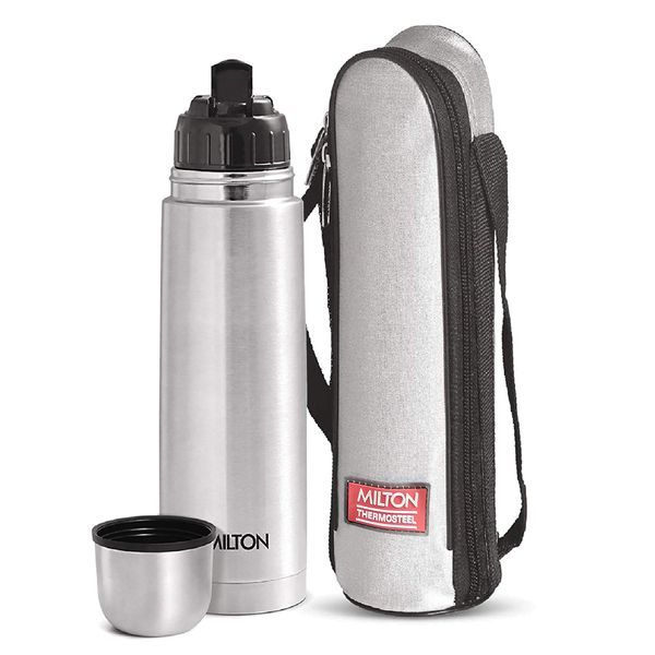 Buy Milton Flip Lid 750 Thermosteel 24 Hours Hot and Cold Water Bottle with Bag, 1 Piece, ml, Silver | Leak Proof Office Gym Home Kitchen Hiking Trekking Travel on EMI