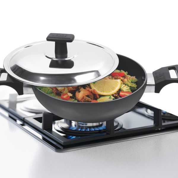 Buy Milton Pro Cook Hard Anodized Kadhai With Stainless Steel Lid, 26 cm / 3.4 Litre | Induction Safe Flame Gas Stove Hot Plate Bakelite Handle Scratch resistant (Aluminium) on EMI