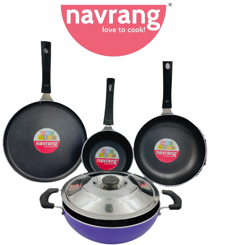 Buy Navrang NonStick Cookware Set Dosa tawa 260+Kadai220+Frypan220+SSlid,Non-Induction,Purple on EMI