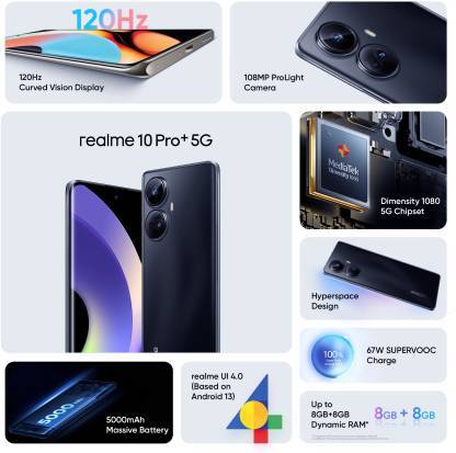 Silver Realme 10 Pro 5g (Hyperspace, 128 Gb) (8 Gb Ram), Pan India