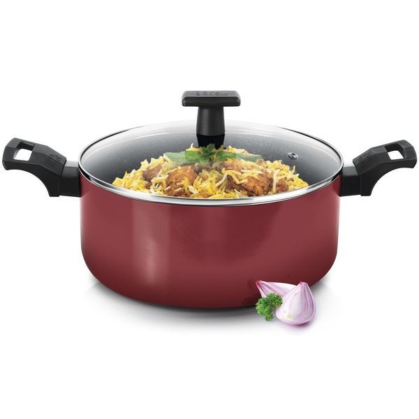 Buy Milton Pro Cook Granito Induction Biryani Pot With Glass Lid, 26 cm, 5.5 Litres, Burgundy | Food Grade Dishwasher Flame Hot Plate Safe on EMI
