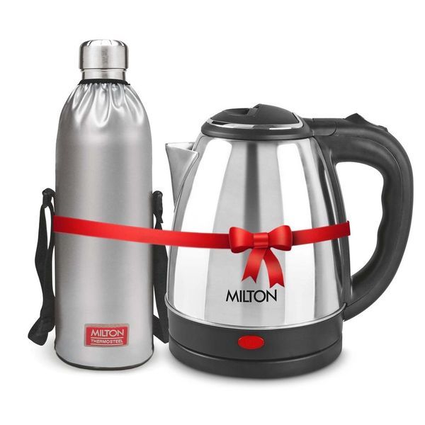 Buy Milton Combo Set Go Electro 2 Ltrs Electric Kettle and Duo DLX 1.8 Ltrs- Silver Thermosteel Hot or Cold Stainless Steel Water Bottle with Jacket on EMI