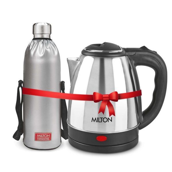 Buy Milton Combo Set Go Electro 2 Ltrs Electric Kettle and Duo DLX 1.5 Ltrs- Silver Thermosteel Hot or Cold Stainless Steel Water Bottle on EMI