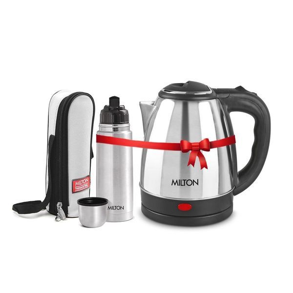 Buy Milton Combo Set Go Electro 1.2 Ltrs Electric Kettle and Flip Lid 350 ml- Silver Thermosteel Hot or Cold Stainless Steel Water Bottle with Jacket on EMI