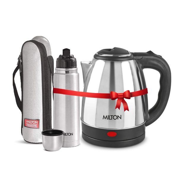 Buy Milton Combo Set Go Electro 2 Ltrs Electric Kettle and Flip Lid 750 ml- Silver Thermosteel Hot or Cold Stainless Steel Water Bottle with Jacket on EMI