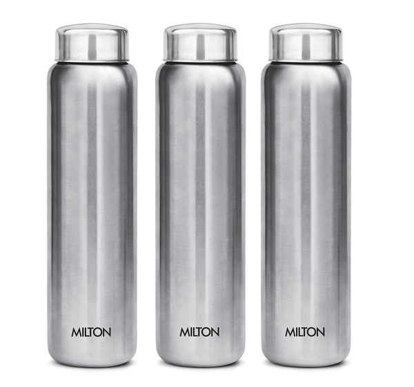 Buy Milton Aqua 1000 Stainless Steel Water Bottle, Set of 3, 950 ml Each, Silver | Leak Proof Office Bottle Gym Home Kitchen Hiking Treking Travel on EMI