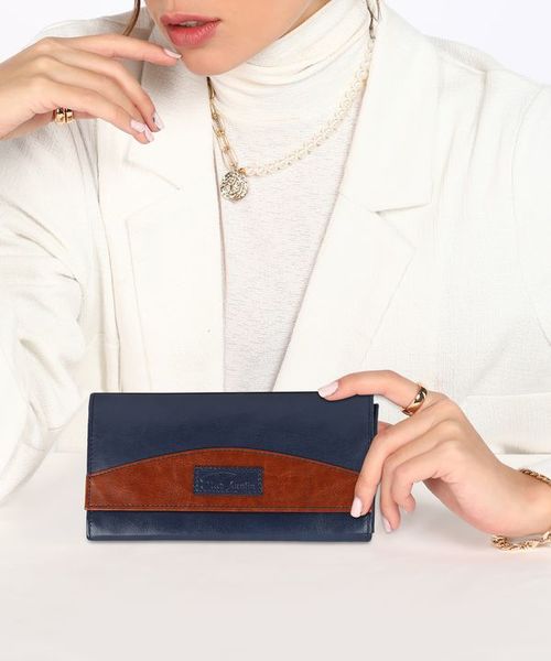 Buy Lorenz Women's Blue-Brown Bi-Fold Faux Leather Hand Clutch Wallet Purse (Star Austin Series)| CLT-04 on EMI