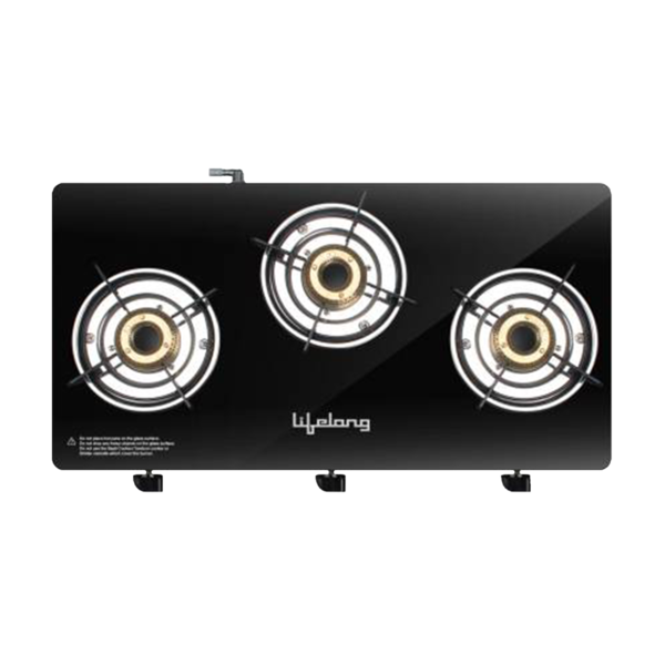 Lifelong 3 Burner Toughened Glass Gas Stoves (Rust Resistant, LLGS23