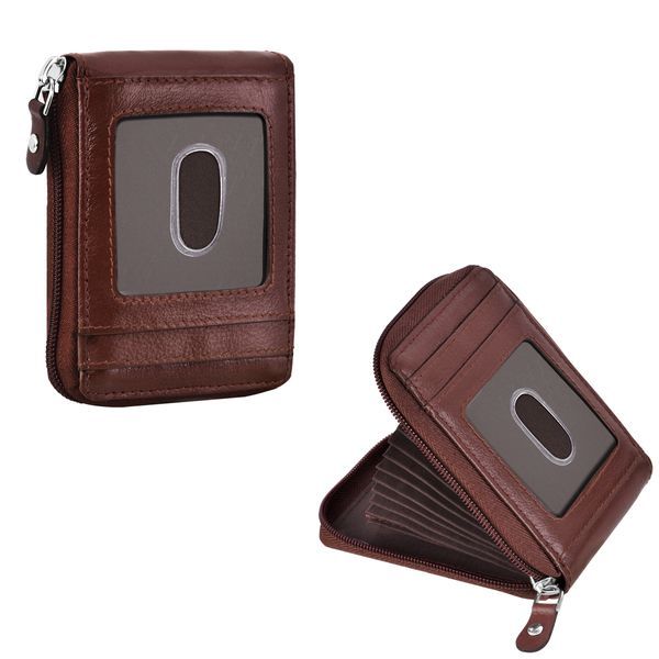 Buy Lorenz Genuine Leather 9 Slot Vertical Credit Debit Card Holder Money Wallet Zipper Coin Purse for Men Women | Brown Bi-fold wallet | GL-37 on EMI
