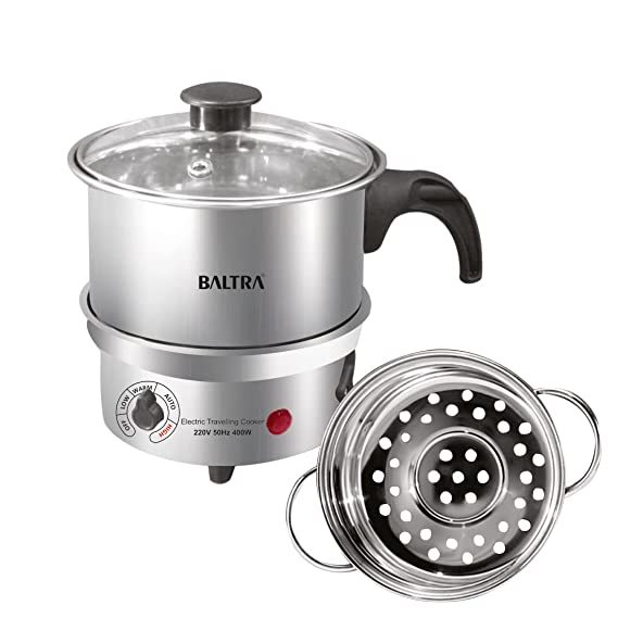 Buy Baltra GLAIR PRO Multi function Kettle 900 ml travel cooker with steamer 400 Watt (Silver) on EMI
