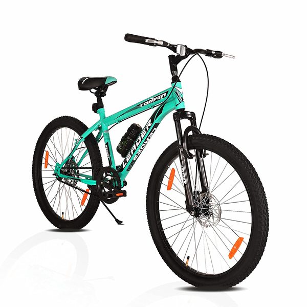 Buy LEADER TORFIN 26T MTB Bicycle without Gear Single Speed with FS DD Brake 26 T Mountain Cycle (Single Speed, Black, Green) (Multicolor) on EMI