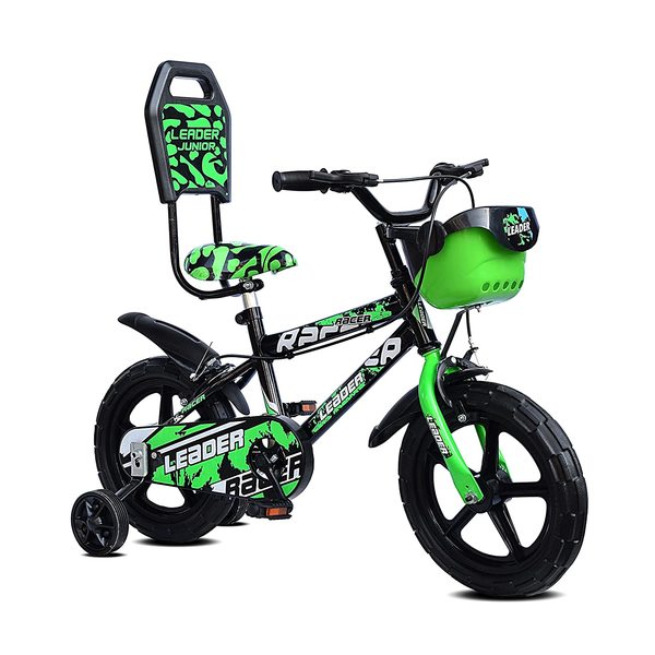 Buy LEADER Racer 14t Kids Cycle With Training Wheels (Semi-Assembled) Age Group 2 - 5 Years 14 T Road (Single Speed, Black, Green) (Multicolor) on EMI
