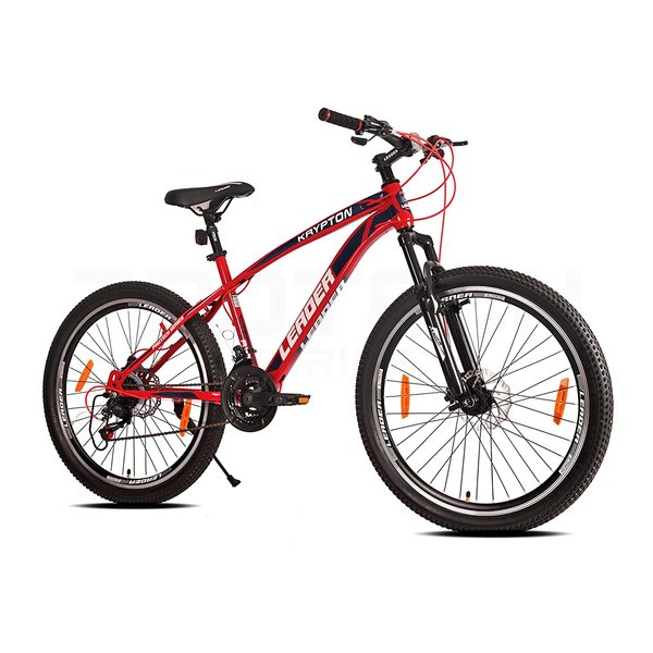 Buy LEADER Krypton 26T 21 Speed MTB cycle with Dual Disc Brake and Front Suspension 26 T Hybrid Cycle/City Bike (21 Gear, Red) (RED) on EMI