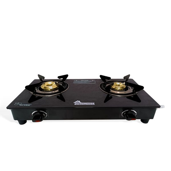 Buy Homeside Cookmate | High efficient Burner gas stove manual ignition Toughened Glass Glossy Black Top Nylon Knob Rust free frame, 1 Year Warranty (Glossy Black) on EMI