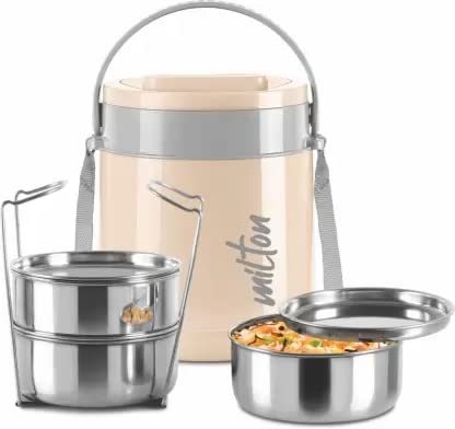 Buy Milton Classic Stainless Steel Tiffin With Lifter, 3 Container, 300 ml Each, Ivory | PU Insulated Food Grade Easy To Carry Hot & Cold Office Outdoors on EMI