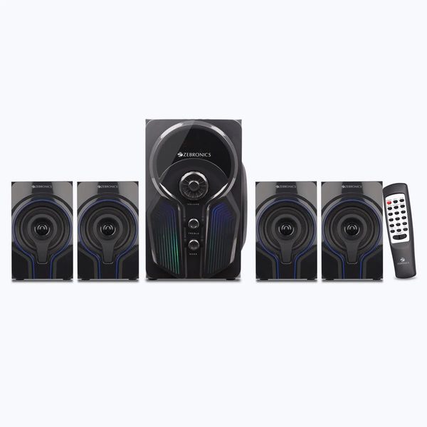 Buy ZEBRONICS Zeb-BT6666RUCF 4.1 Channel Speaker BT v5.0 /USB/FM/AUX/SD LED Display Lights Volume, Subwoofer 20Watts Satellites 10 x 4 watts Total60 (Black) on EMI