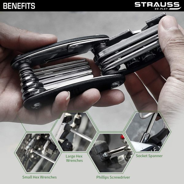 Buy Strauss Sports Bicycle Repair Toolkit | 15 in 1 Multi-Function Tools Sets Cycle Tool Kit, (Black/Silver) (Silver, Black) on EMI