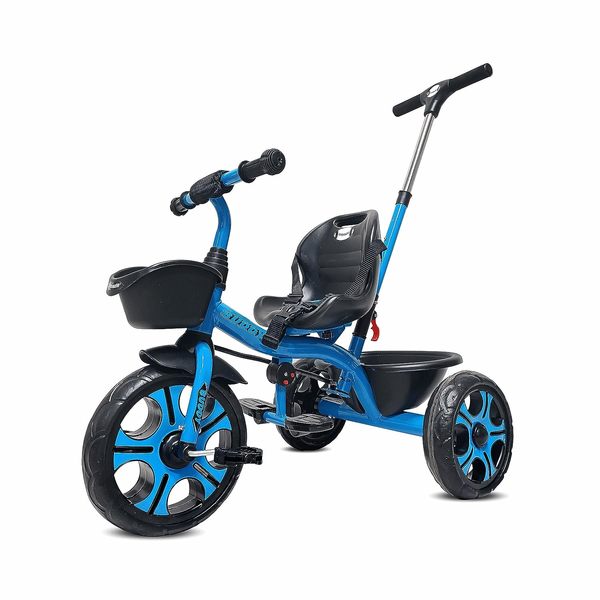 Buy Kidsmate Buddy Plug N Play Kids/Baby Tricycle with Parental Control, Storage Basket, Cushion Seat and Belt for 12 Months to 48 Boys/Girls/Carrying Capacity Upto 30 Kgs (Sky Blue) on EMI