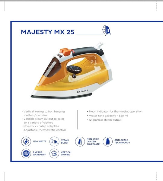 Bajaj majesty mx on sale 30 steam iron