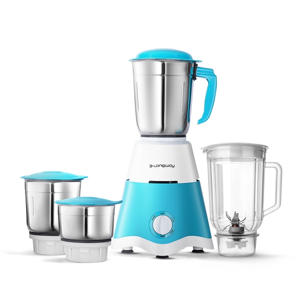 Buy Longway Super Dlx 750 W Mixer Grinder with 4 Jars (Powerful Motor with 1 Year warranty, White & Blue) on EMI